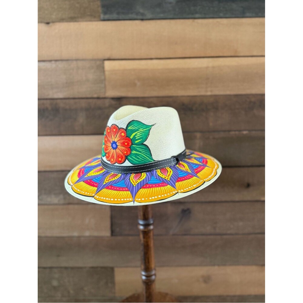 Hand Painted Floral Fedora Hat Colorful Boho Festival Statement Hat
